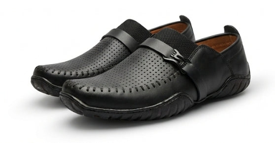 Black Perforated Moccasins